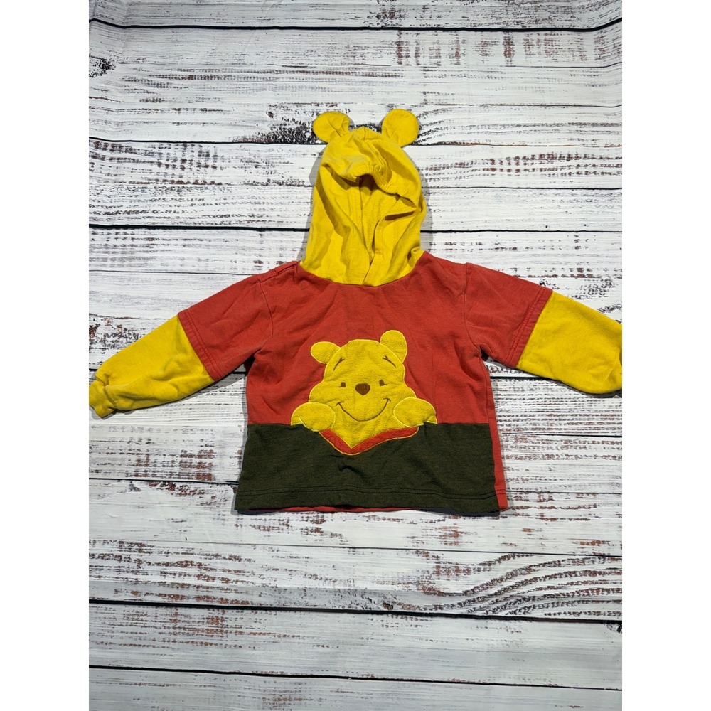Disney Winnie the Pooh Hoodie 3D Ears Colorblock Pullover Kids 3T/4T Red Yellow